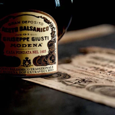 Balsamic Vinegar | Giuseppe Giusti Modena close up on a desk