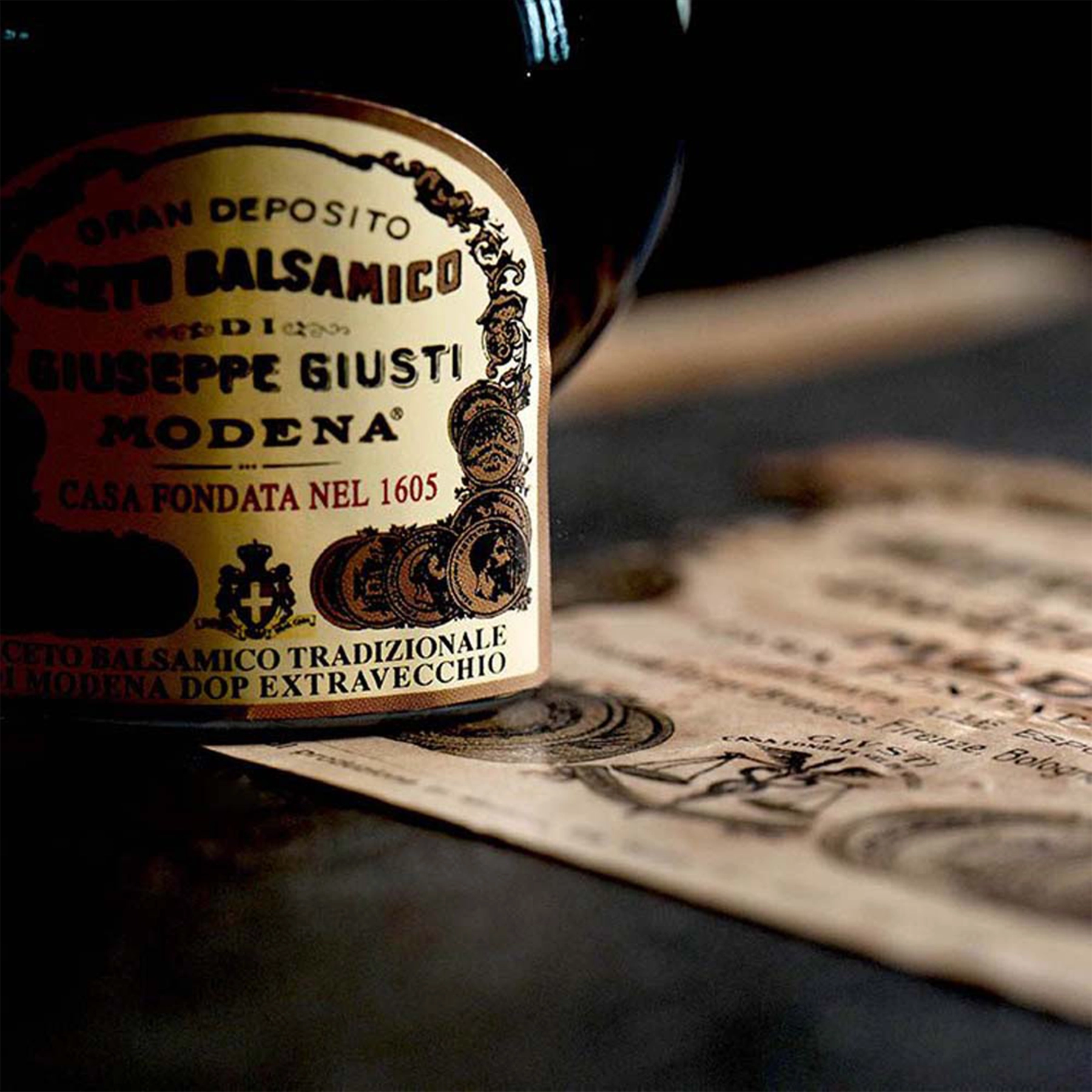 Balsamic Vinegar | Giuseppe Giusti Modena close up on a desk