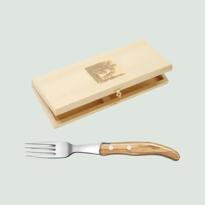 Box of 6 Berlingot forks with olive wood handles by Claude Dozorme