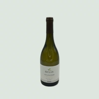 front view of ocean white thrapsathiri white wine pdo crete