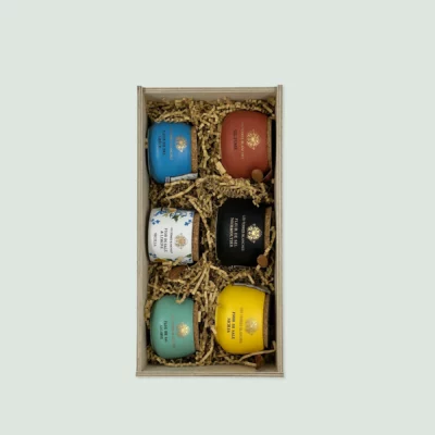 Mediterranean Fleur de Sel Collection – Les Terres Blanches | 6 Artisan Sea Salts in Exclusive Ceramic Pots in wooden gift box