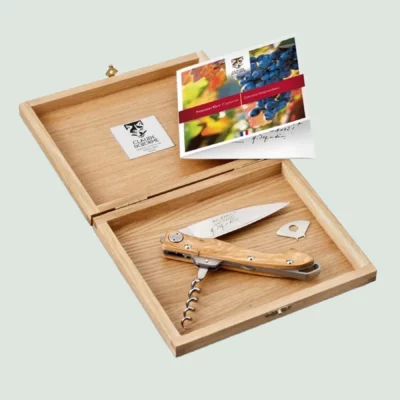Oak Box of Capucin Corkscrew Knife With Olive Wood Handle