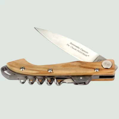 Capucin corkscrew knife with open stainless steel blade
