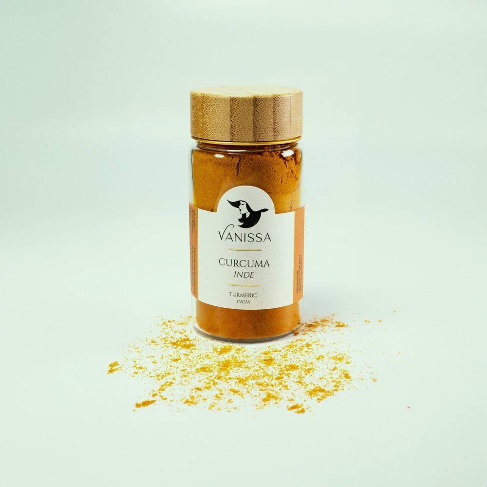 gourmet spices with our premium Exotic Turmeric/Curcuma India 50gr in a nice jar with wood lid .