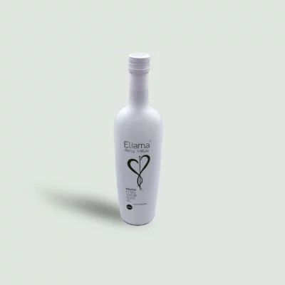 Front view of the Eliama Daily Value Premium Greek Olive Oil bottle showcasing its sleek design and premium label.