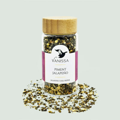 Embrace the luxurious world of gourmet spices with our premium Jalapeno Green Chili Pepper 35gr in a nice jar with wood lid .