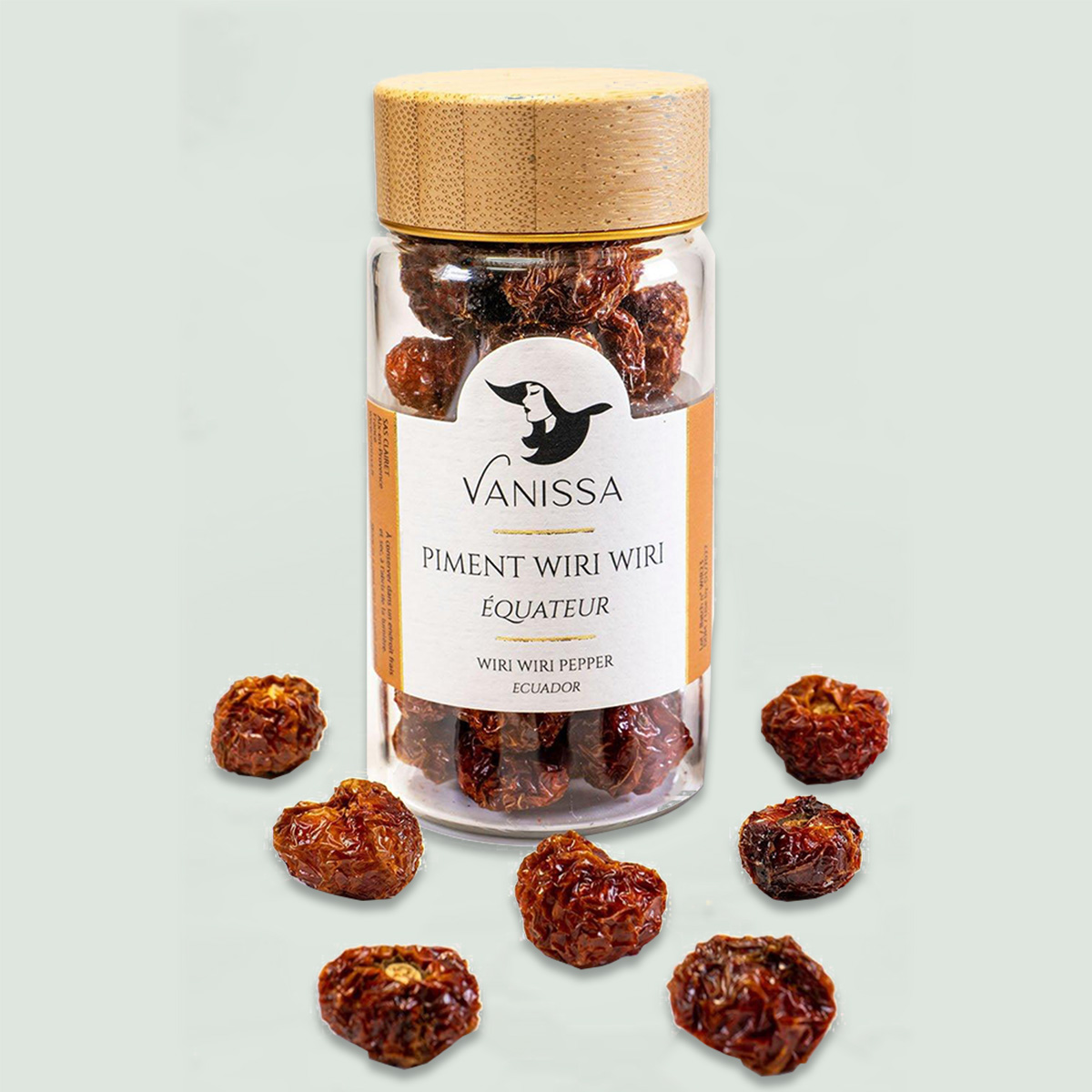 Embrace the luxurious world of gourmet spices with our premium Wiri Wiri Pepper Ecuador 15gr in a nice jar with wood lid .