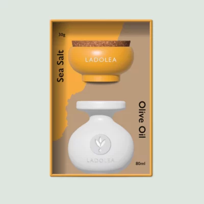 Gift set with hand harvested sea salt and olive oil in Mediterranean-style ceramics