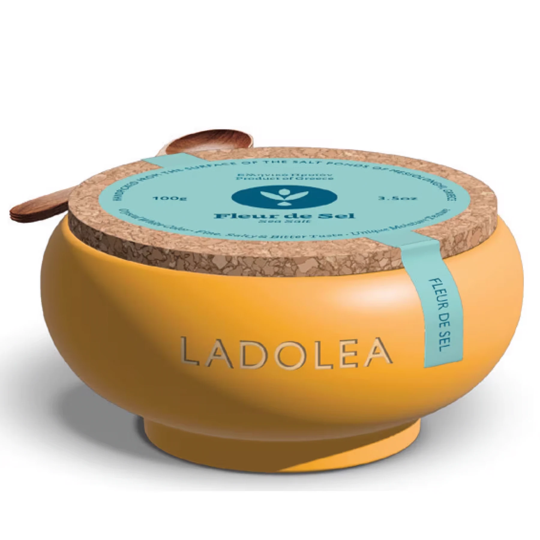 Close-up of Ladolea handcrafted ceramic bowl with premium hand harvested sea salt