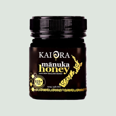 MGO 825+ Kai Ora Manuka Honey in a black plastic jar