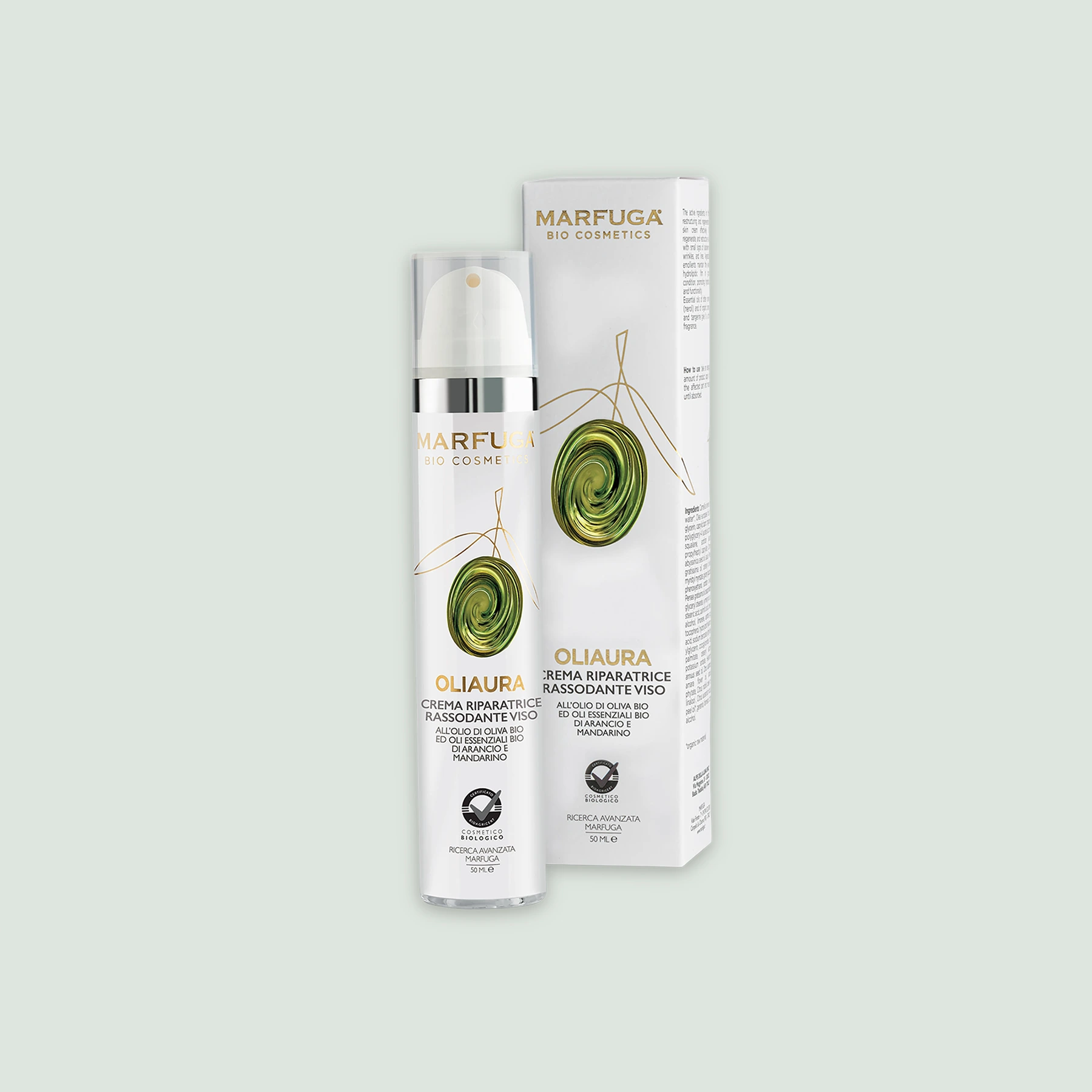 OLIAURA Repairing and Toning Face Cream displayed alongside its luxurious packaging, highlighting the brand's commitment to quality and aesthetics.