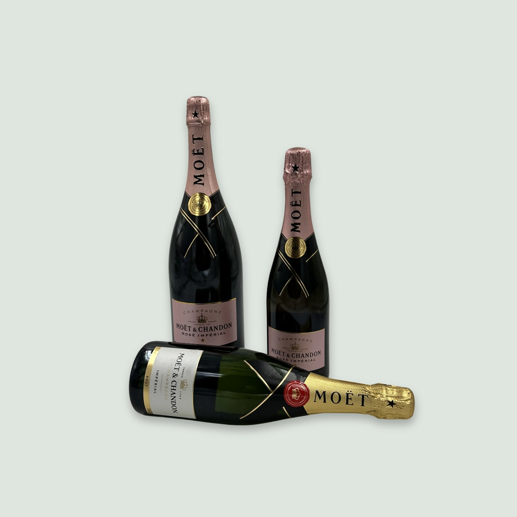 Moët Impérial Champagne bottle displayed alongside Moët Rosé.