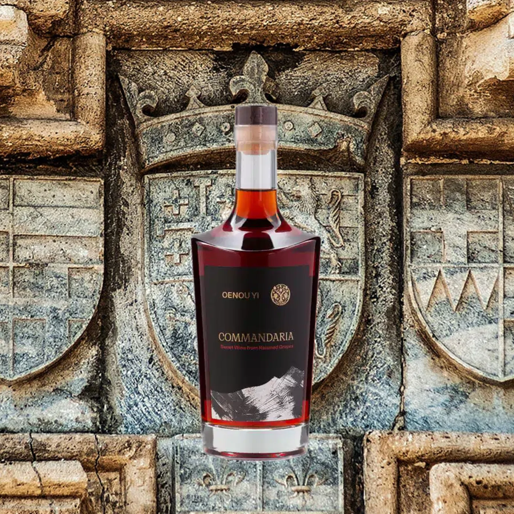 Oenou-YI-Commandaria-Cyprus-PDO-Sweet-Wine with background