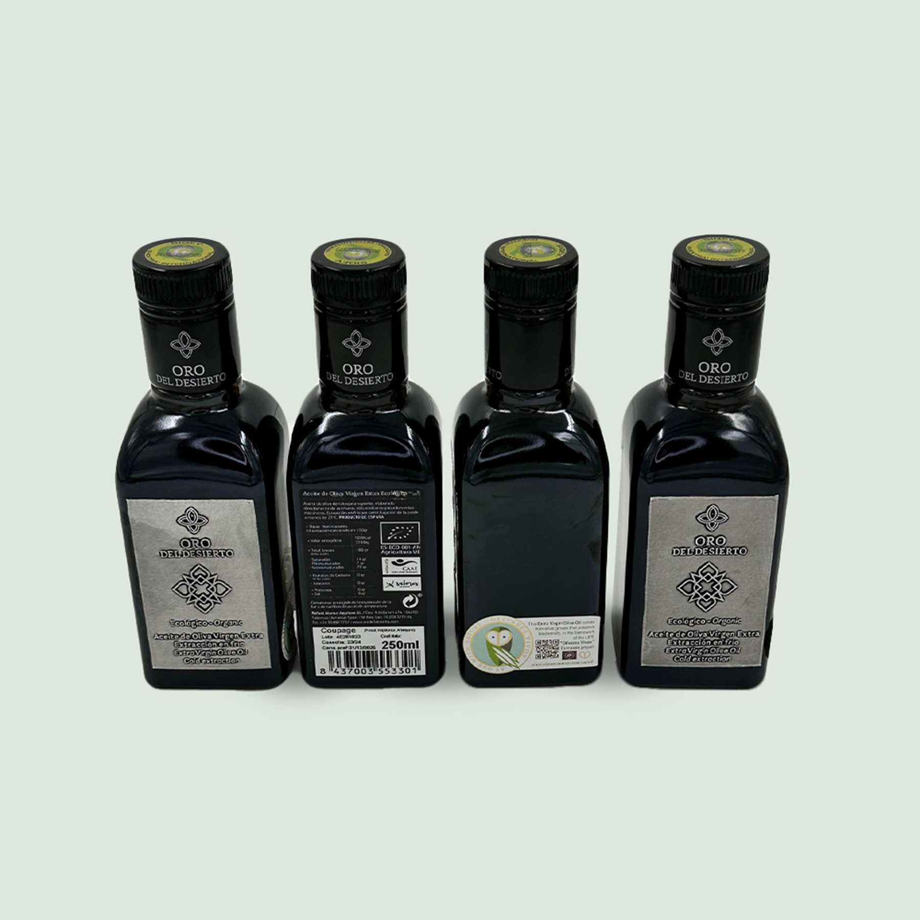 Oro del Desierto Coupage organic extra virgin olive oil back side of the bundle