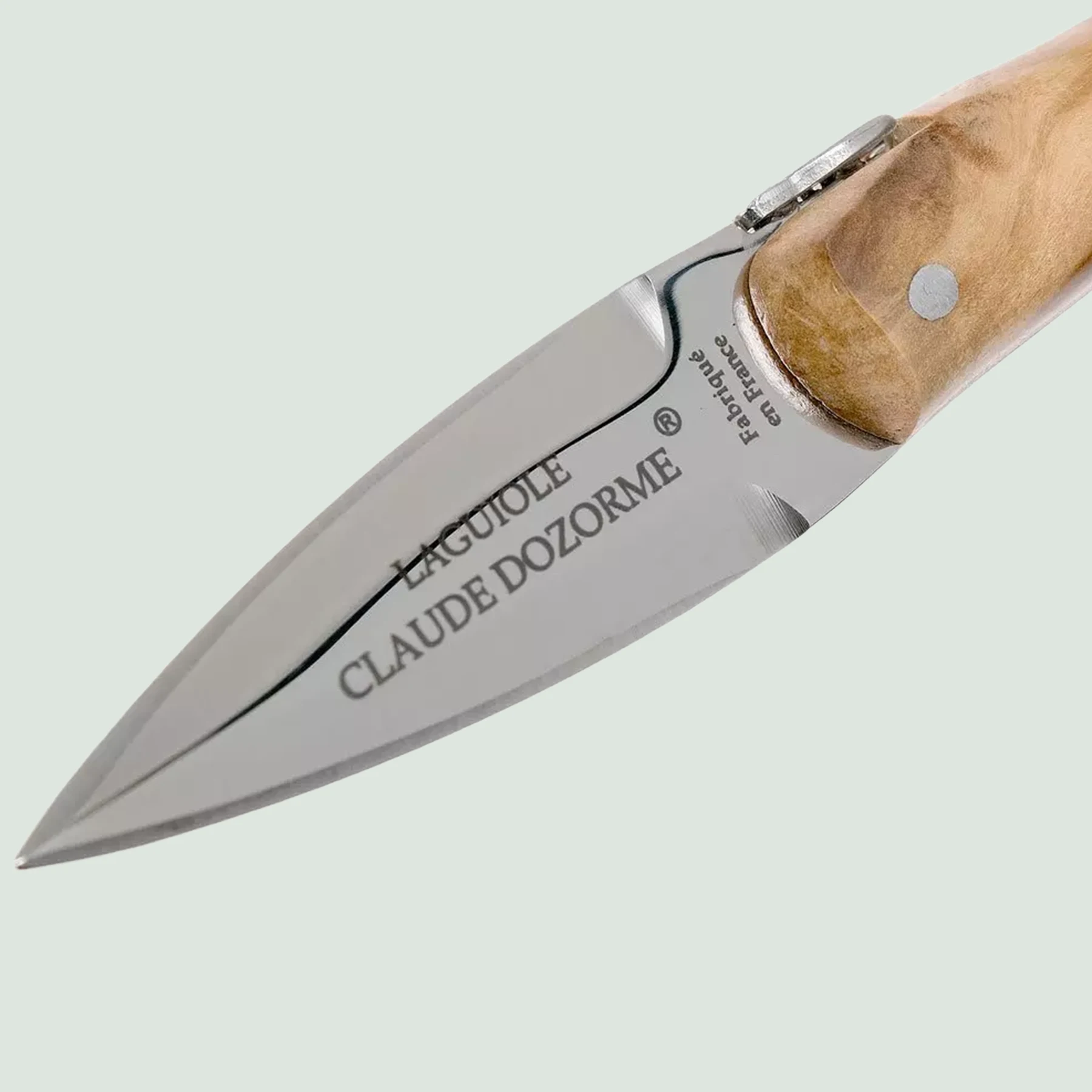 French Laguiole oyster knife with welded bee emblem and polished stainless steel blade
