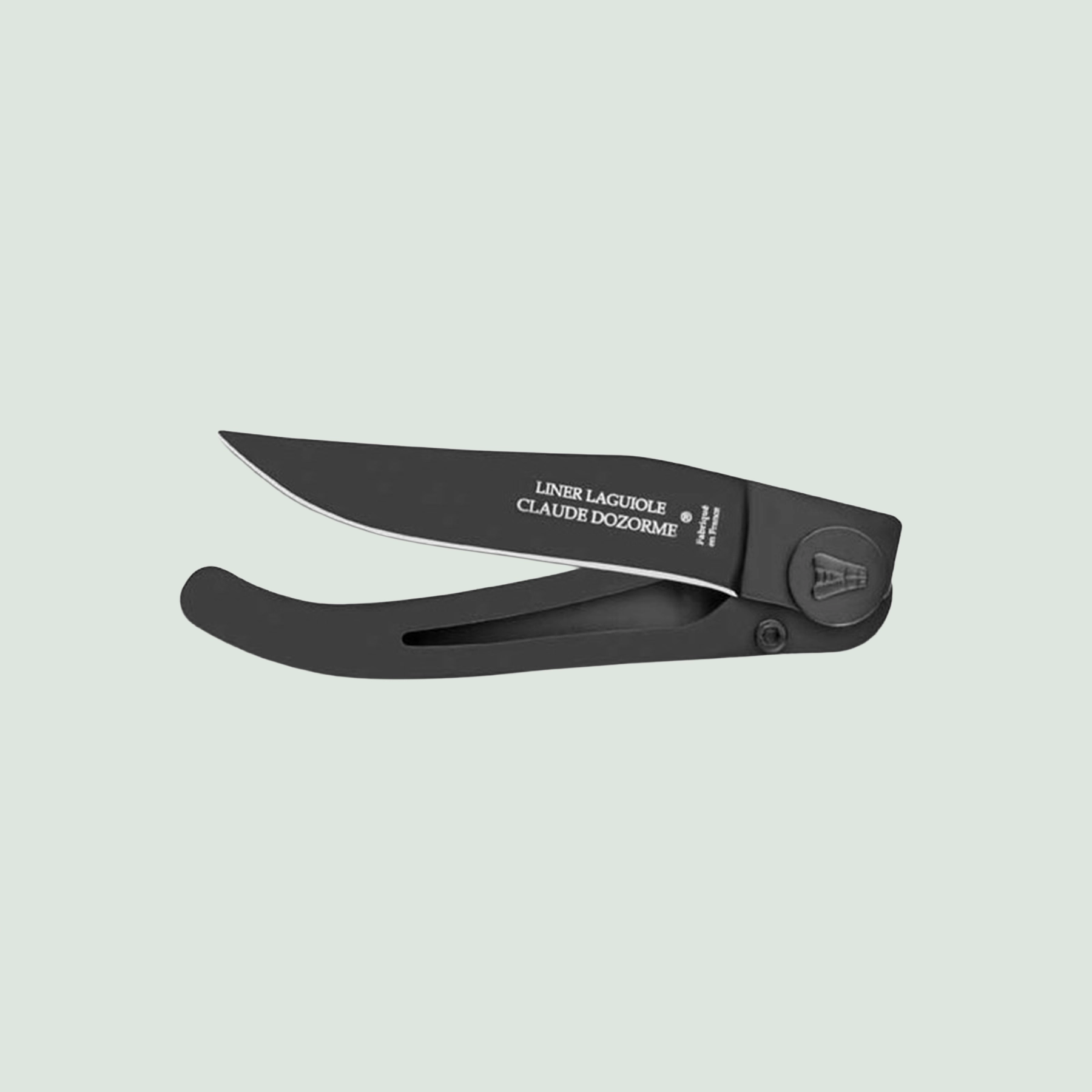 Claude Dozorme Laguiole pocket knife with black Teflon blade and handle