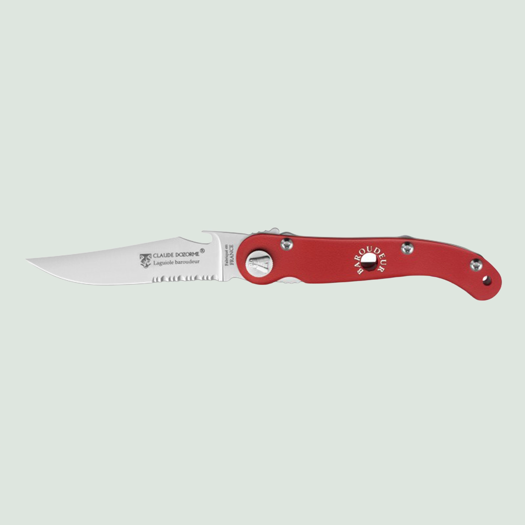 Scrapper Laguiole pocket knife with red anodized aluminium handle – open view