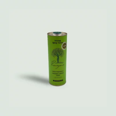 Front label of Prevezana Monovarietal Organic High Polyphenol Olive Oil showcasing its premium quality and organic certification.