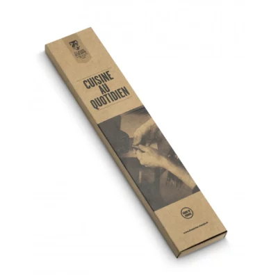 Natural kraft box packaging of the handmade French Santoku knife by Claude Dozorme