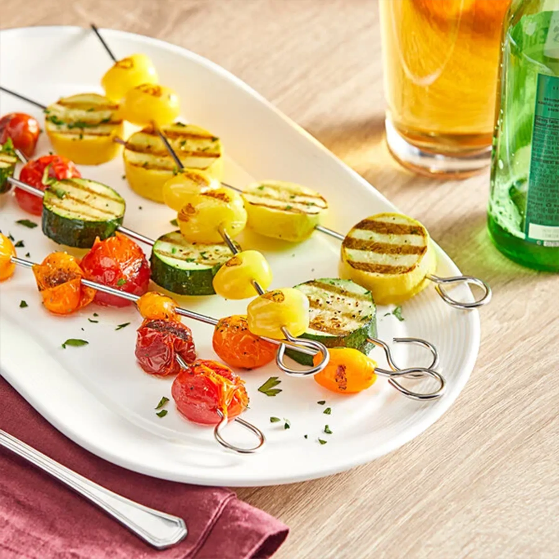 BBQ skewers loaded with peppers, and onions for outdoor grill