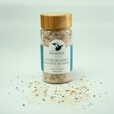 Embrace the luxurious world of gourmet spices with our premium Cane Sugar with Tonka Bean (100g) in a nice jar with wood lid .