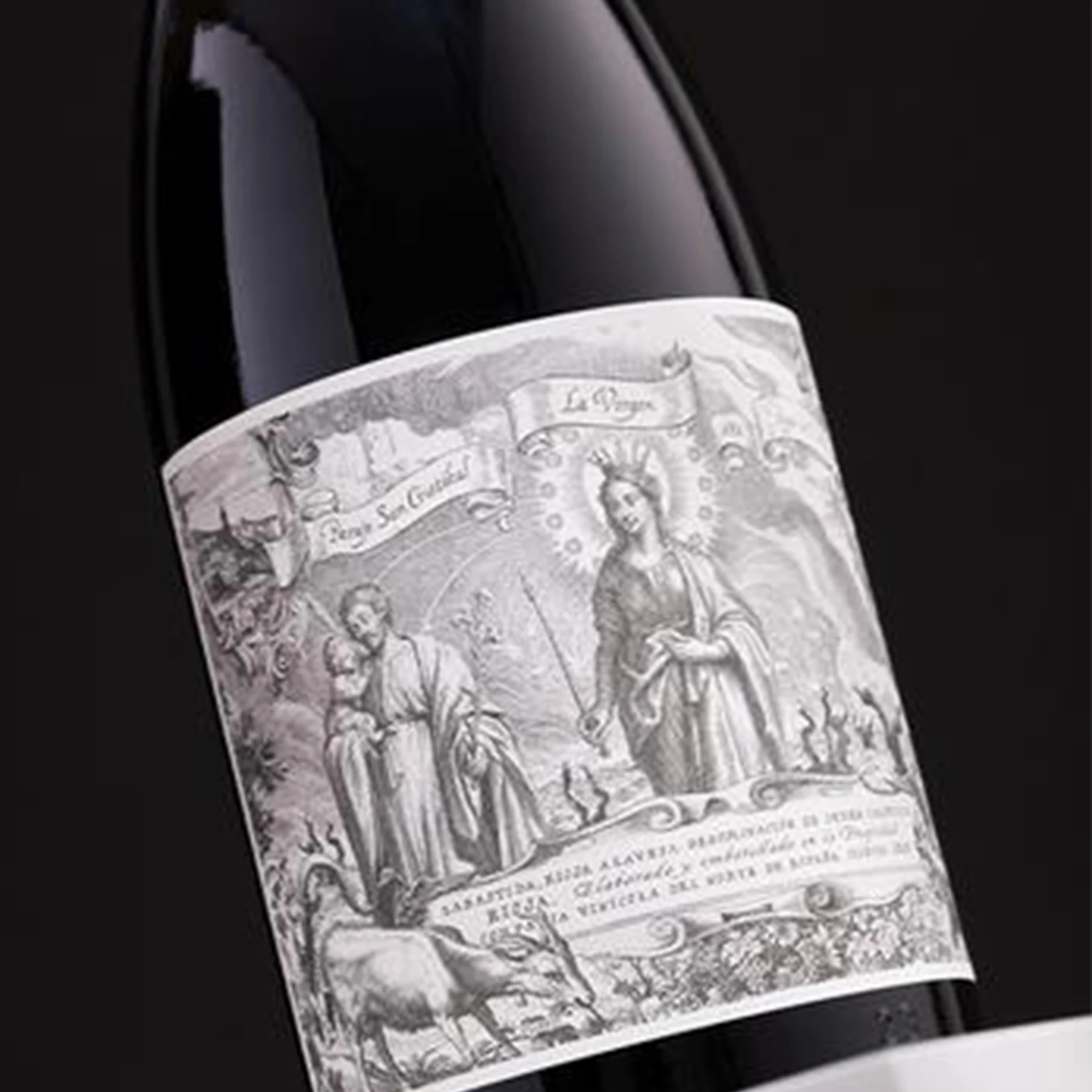Close-up of wine label with vineyard details and vintage year