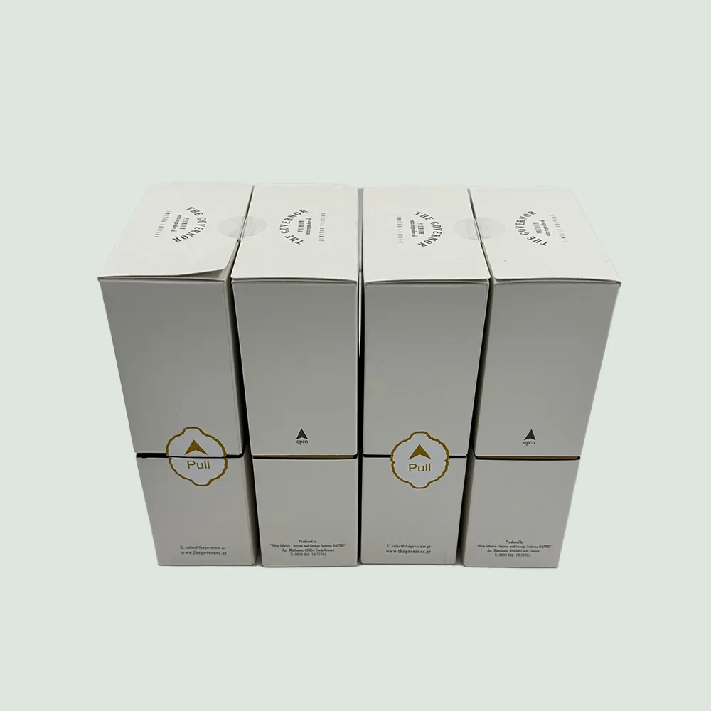 Side view of The Governor Premium EVOO Limited Edition Pack, displaying four 500ml bottles of premium olive oil with a distinctive design.