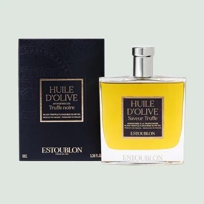 Truffle-flavoured olive oil spray in elegant glass bottle