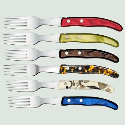 Berlingot Laguiole Steak Fork Set of 6 With Multicolour Handles | Claude Dozorme