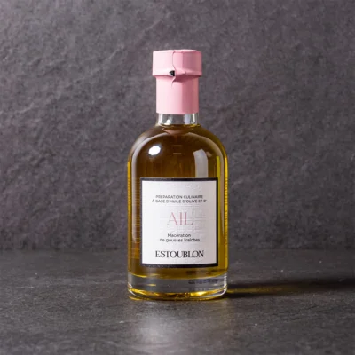Premium garlic olive oil from France in elegant bottle