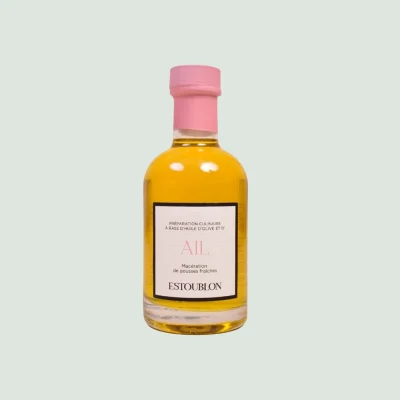 Garlic infused olive oil bottle with rich aromatic profile