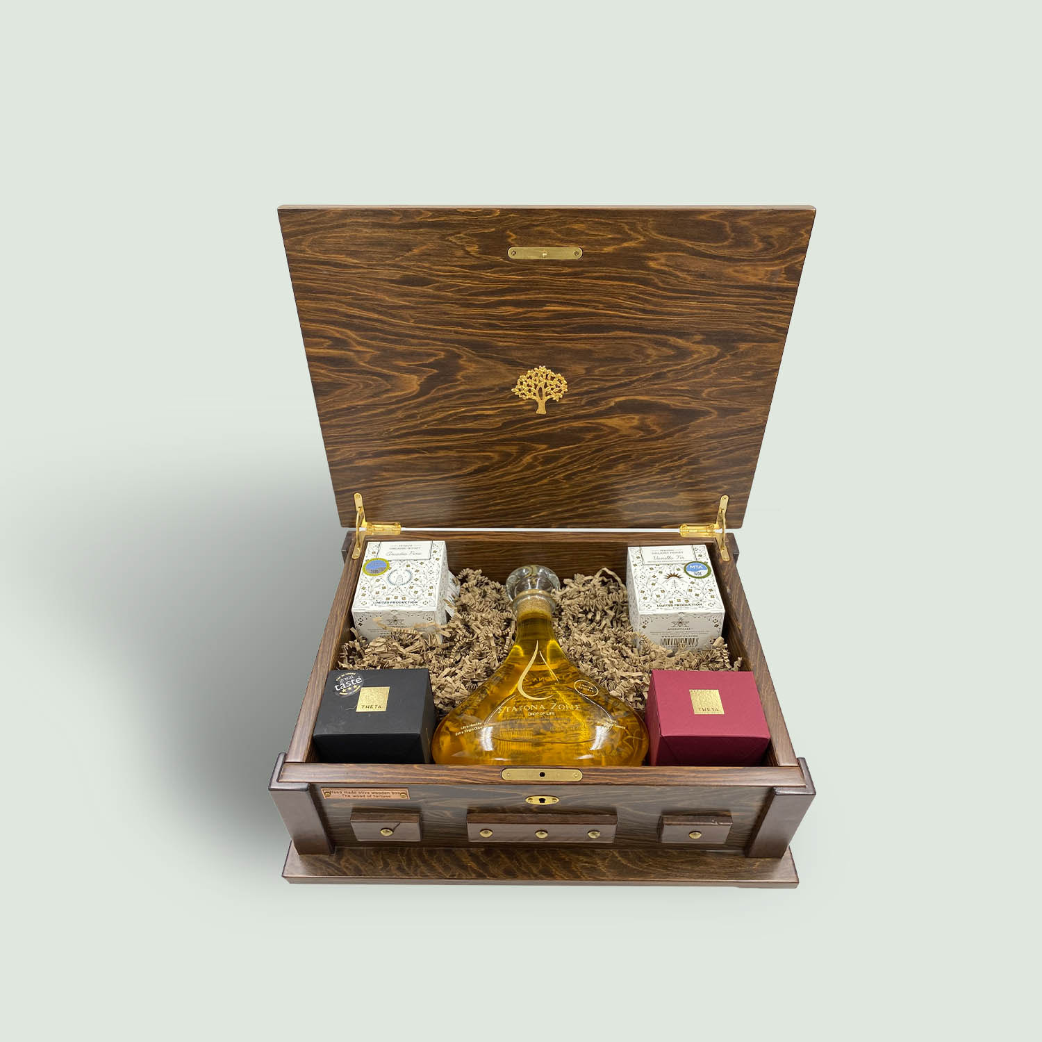 Luxurious Wooden Box: Olive Oil - Premium Honey - Limited Reserve