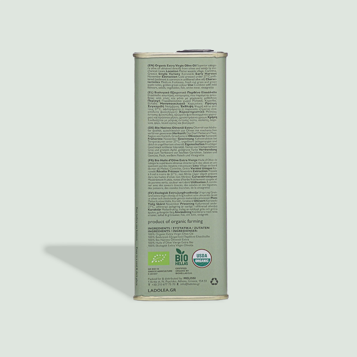 Ladolea Organic Extra Virgin Olive Oil, 500ml Tin - Image 2