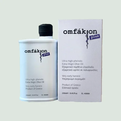 Omfakion Plus ultra high phenolic olive oil 250ml bottle