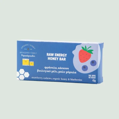 Beekeeper Family strawberry and blueberry energy bar made with organic honey and cashews