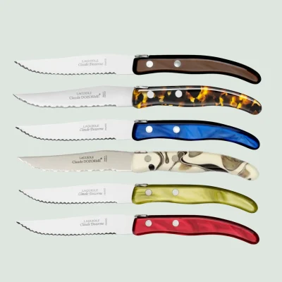 Berlingot Laguiole Steak Knife Set of 6 With Multicolour Handles | Claude Dozorme