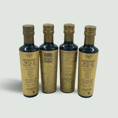 Four bottles of Sparta Medicinal Gold Label high phenolic olive oil