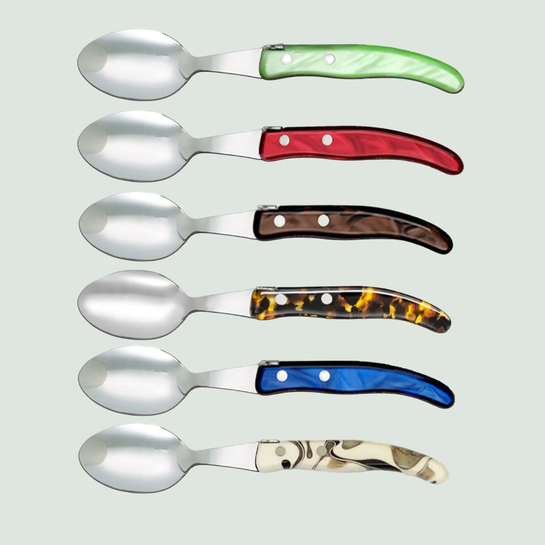 Berlingot Laguiole Spoons Set of 6 With Multicolour Handles | Claude Dozorme