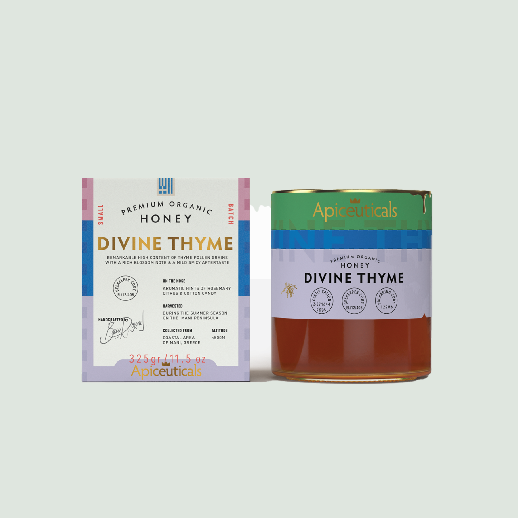Divine Thyme premium organic honey jar 325g from Greece