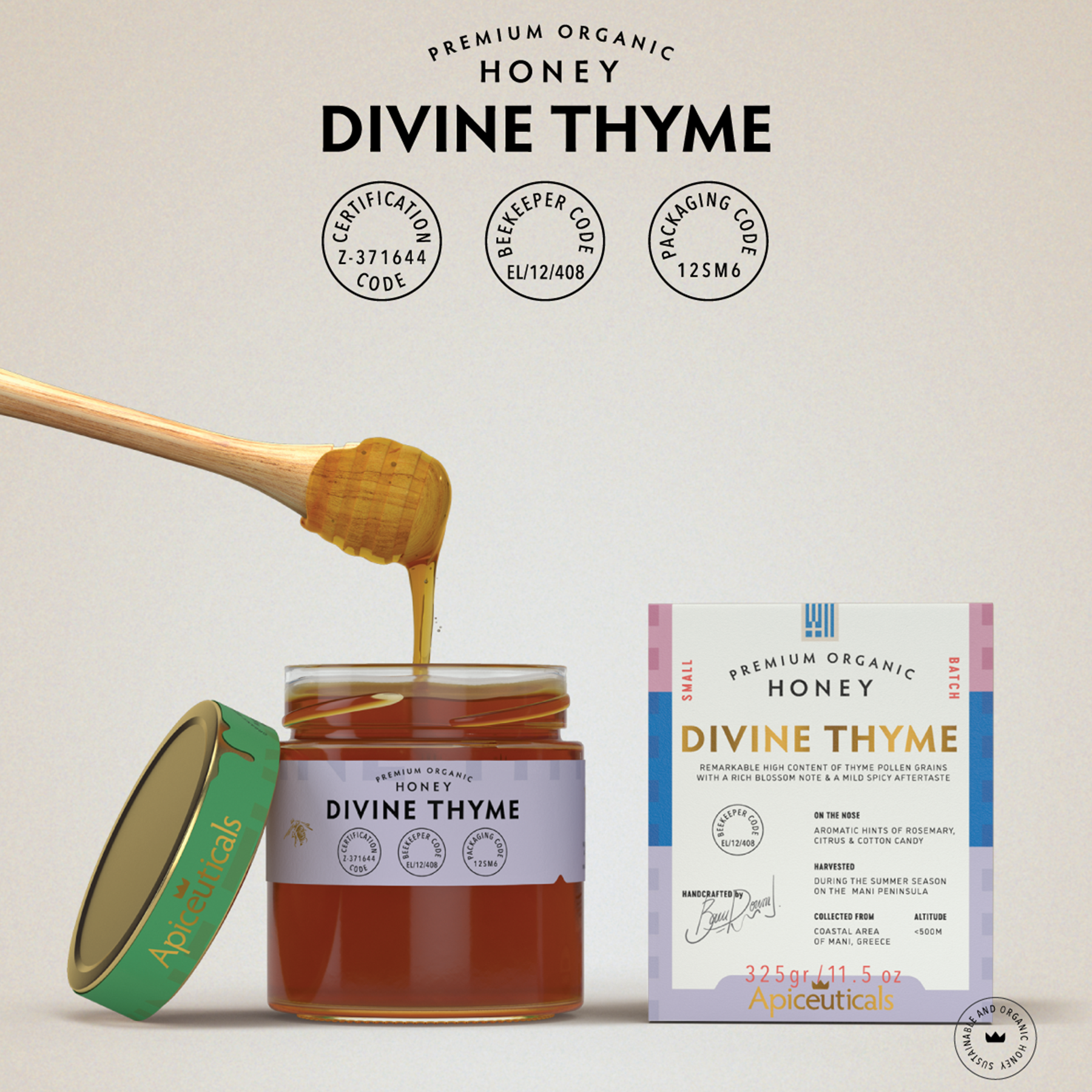 Raw thyme honey amber golden color Mediterranean honey