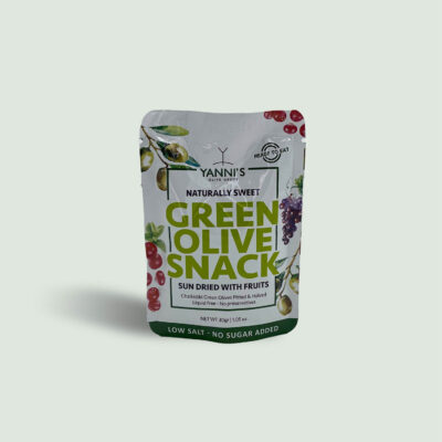 Enjoy Yanni's Black Olive Snack with Fruits. Keto & Paleo friendly, low salt, no preservatives. A delicious and healthy 30g snack for on-the-go.